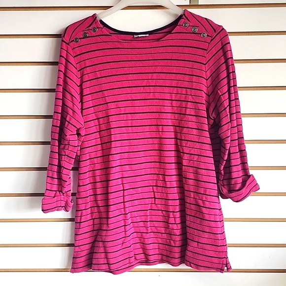 Croft & Barrow fushia stripped long sleeve 1x top - Picture 1 of 4
